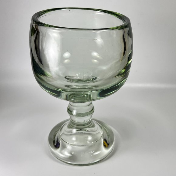 Hand Blown Footed Stemmed Glass Goblet Vase Green Hue Tint Heavy Unbranded 8" - Picture 3 of 16